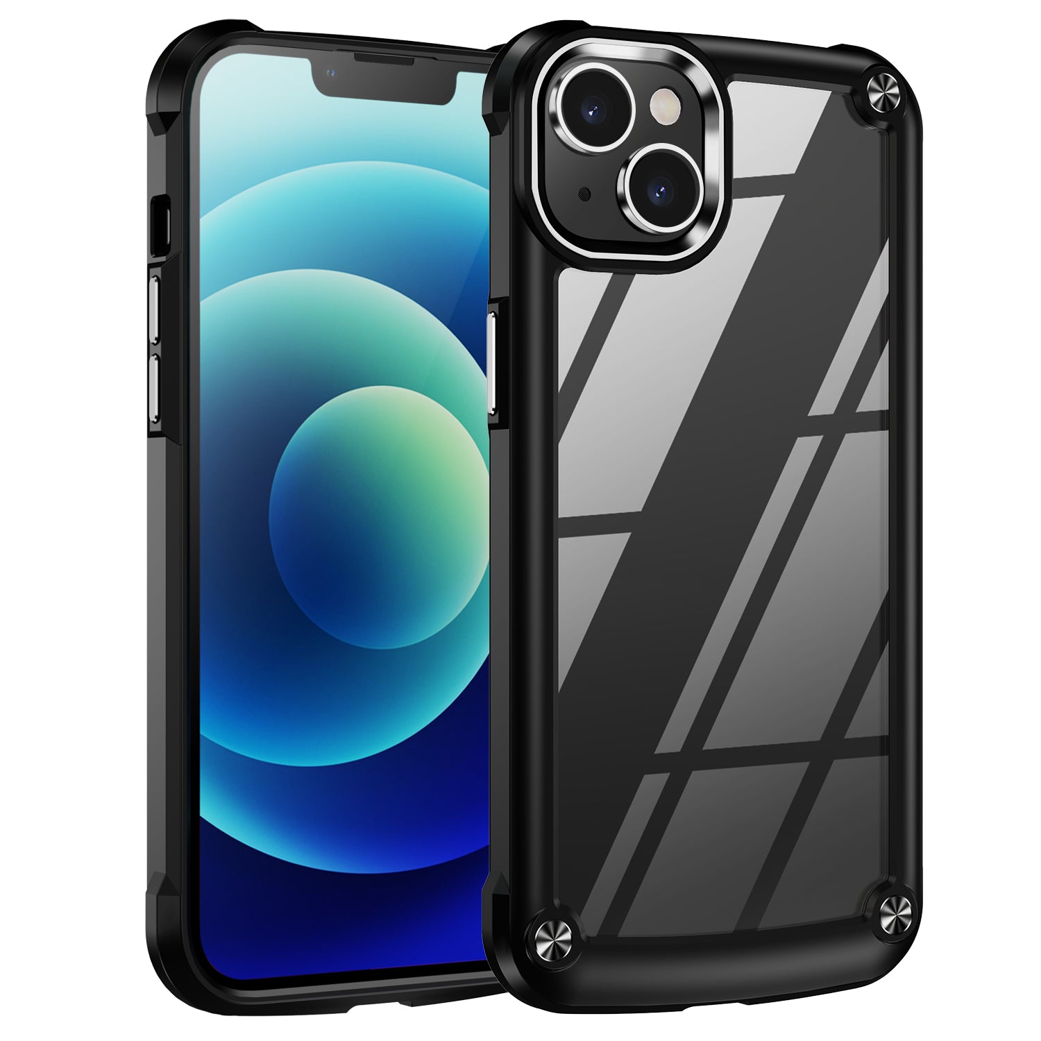 For iPhone 15 Drop-Proof Phone Case Alloy Lens Frame PC TPU Hybrid Back Cover For iPhone 15 Drop-Proof Phone Case Alloy Lens Frame PC TPU Hybrid Back Cover